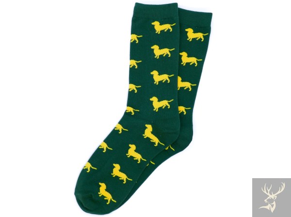 Krawattendackel Socken grün Dackel gold Größe 41-46