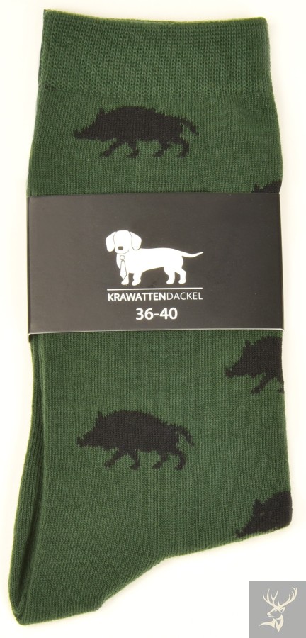 Krawattendackel Socken grün Wildschwein schwarz
