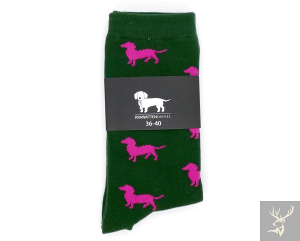 Krawattendackel Socken grün Dackel pink Größe 36-40