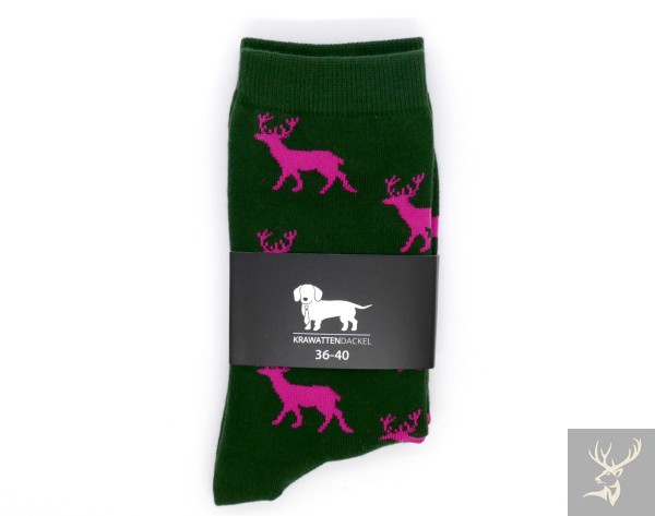 Krawattendackel Socken grün Hirsch pink Größe 36-40
